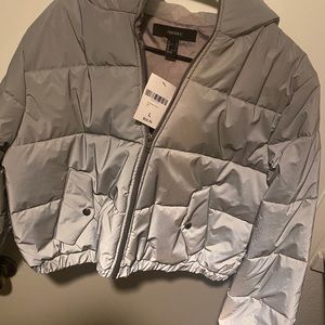 Women’s Silver Metallic Cropped Bomber Jacket